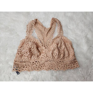Aerie Womens Bralette Bra Beige‎ Floral Lace Racerback Wire Free Comfort XS